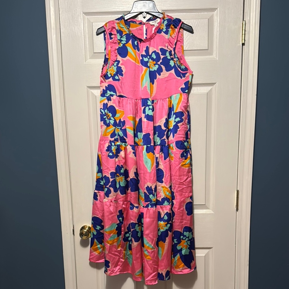 Umgee Pink Floral Sleeveless Dress